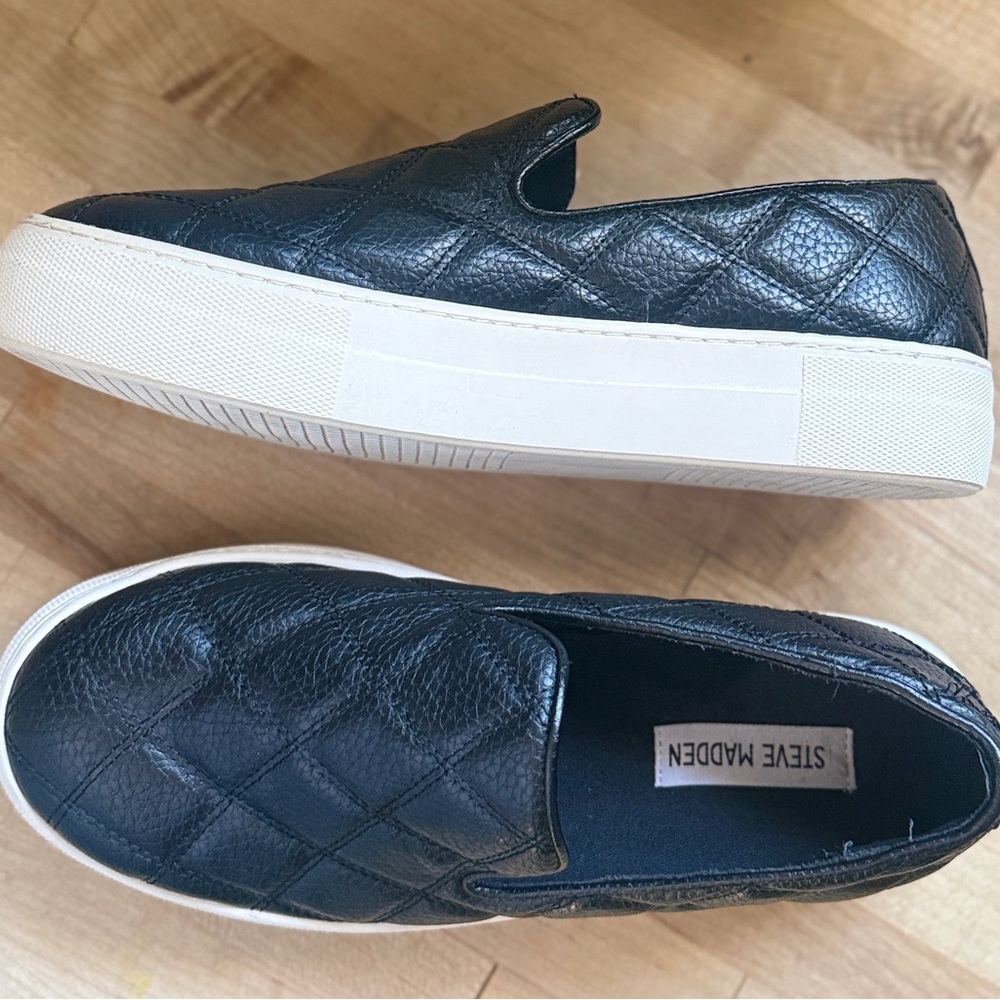 Steve Madden Black Quilted Leather Slip-Ons